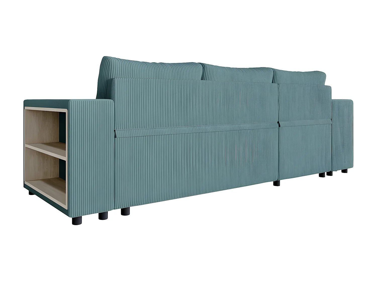 Canapé d'angle réversible Mady avec coffre, rangement poufs à gauche en velours côtelé bleu clair - L254 x P146 x H81cm - Loungitude