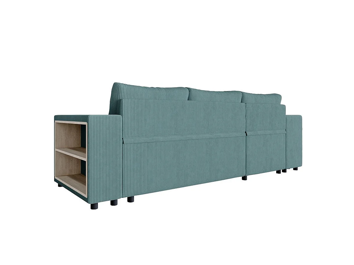 Canapé d'angle convertible 5 places avec pouf en velours bleu ciel