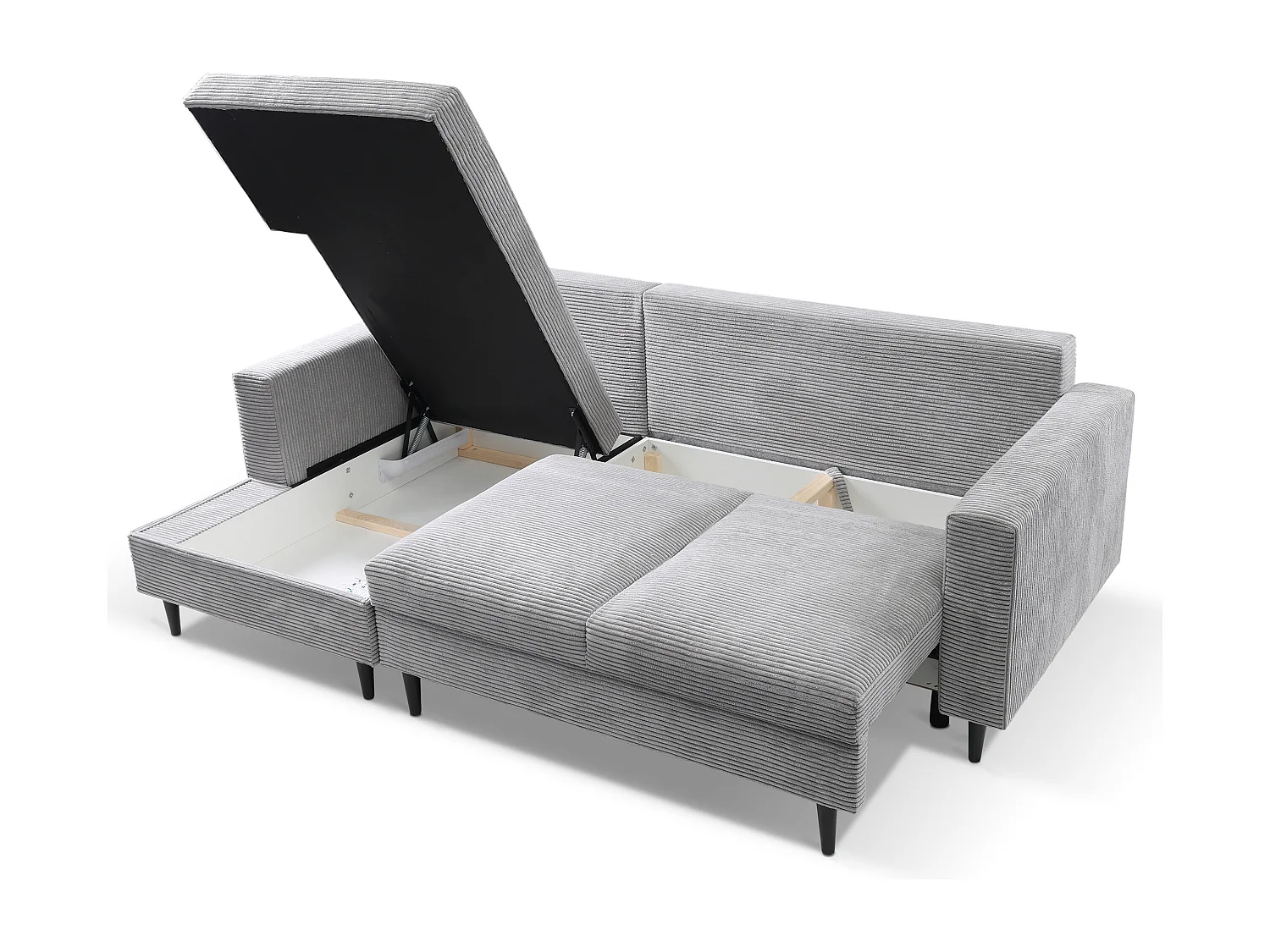 Hoekbank - met L-vormige slaapfunctie - grijs corduroy - linkerzijde - NALIKA