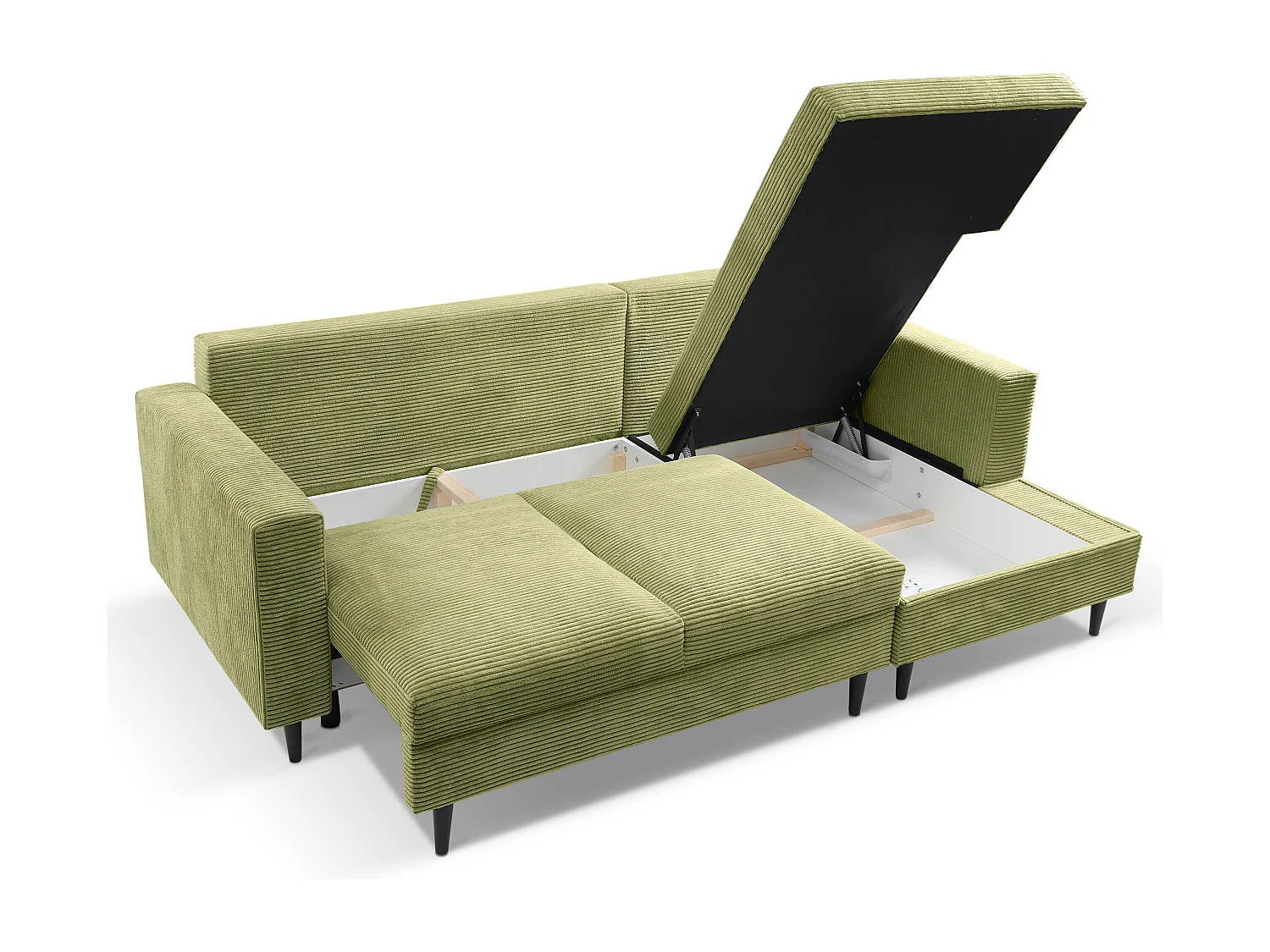 Hoekbank - met L-vormige slaapfunctie - pistachekleurig corduroy - rechterkant - NALIKA