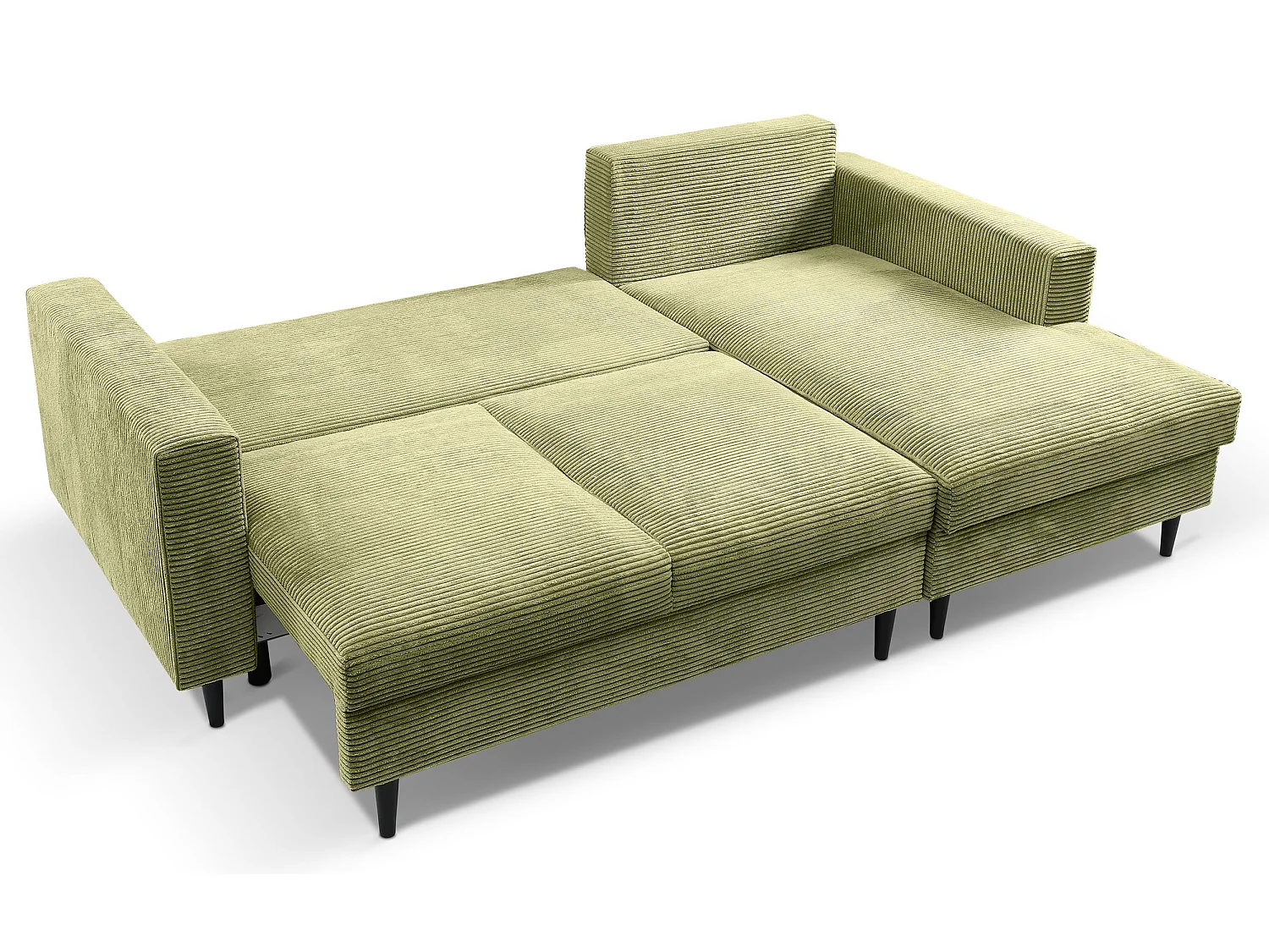 Canapé d'angle - avec fonction couchage en L - velours côtelé couleur pistache - côté droit - NALIKA