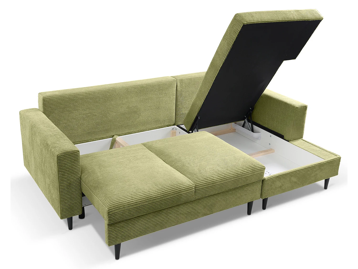 Canapé d'angle - avec fonction couchage en L - velours côtelé couleur pistache - côté droit - NALIKA