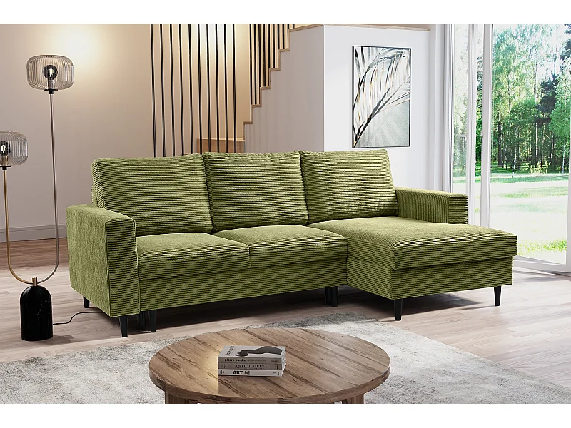 Ecksofa mit Schlaffunktion - Cord-Bezug - pistaziengrün - rechtsseitig - NALIKA