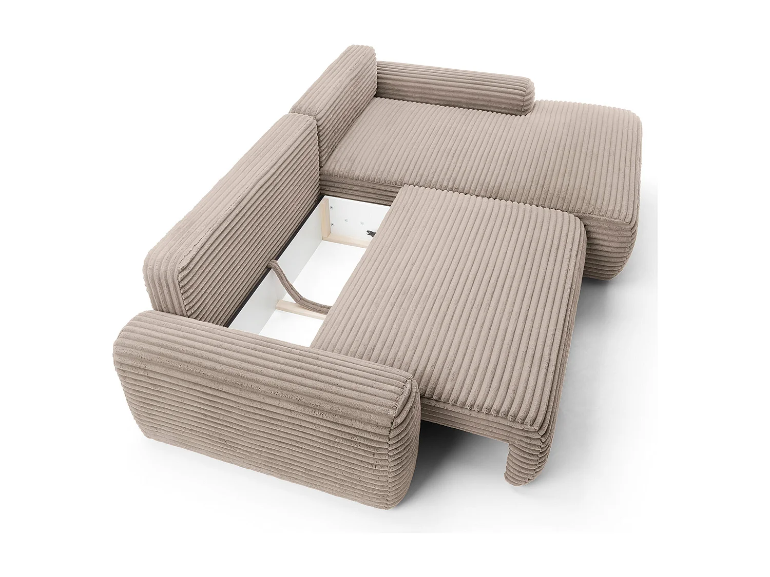 Canapé d'angle en forme de L avec fonction de couchage - velours côtelé - beige - côté droit - ALFERIA