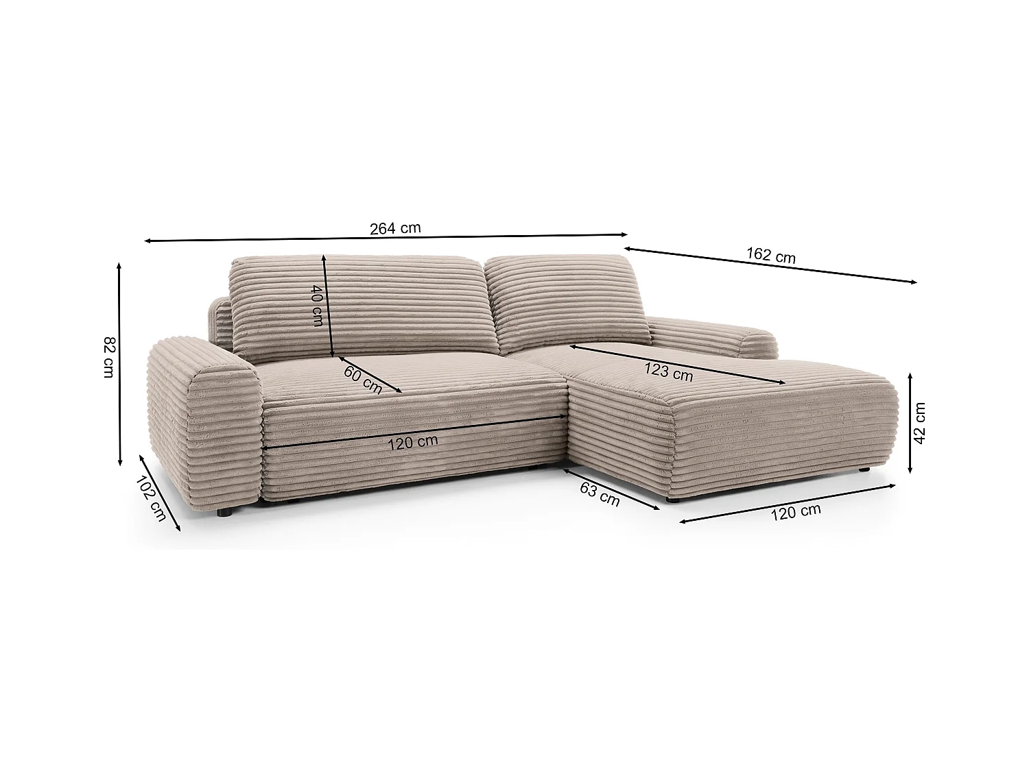 Ecksofa mit Schlaffunktion - Breitcord-Bezug - beige - rechtsseitig - ALFERIA