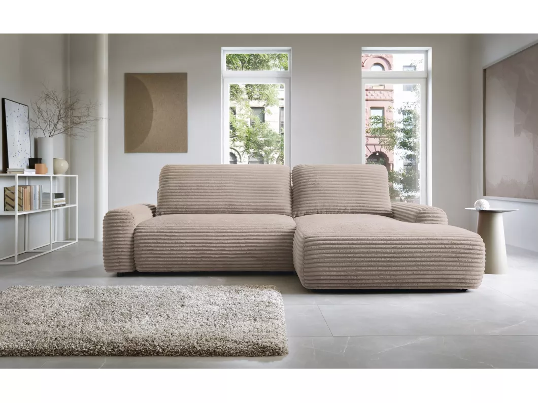 Kauf Unique Ecksofa mit Schlaffunktion - Breitcord-Bezug - beige - rechtsseitig - ALFERIA