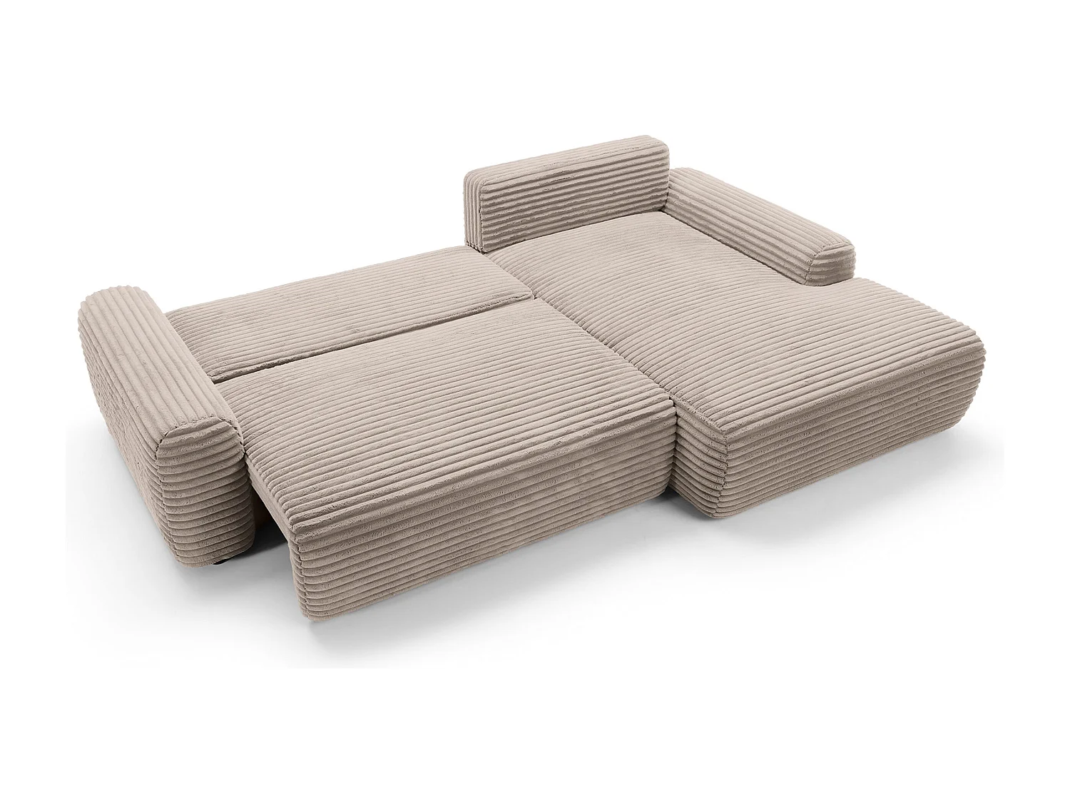 Canapé d'angle en forme de L avec fonction de couchage - velours côtelé - beige - côté droit - ALFERIA