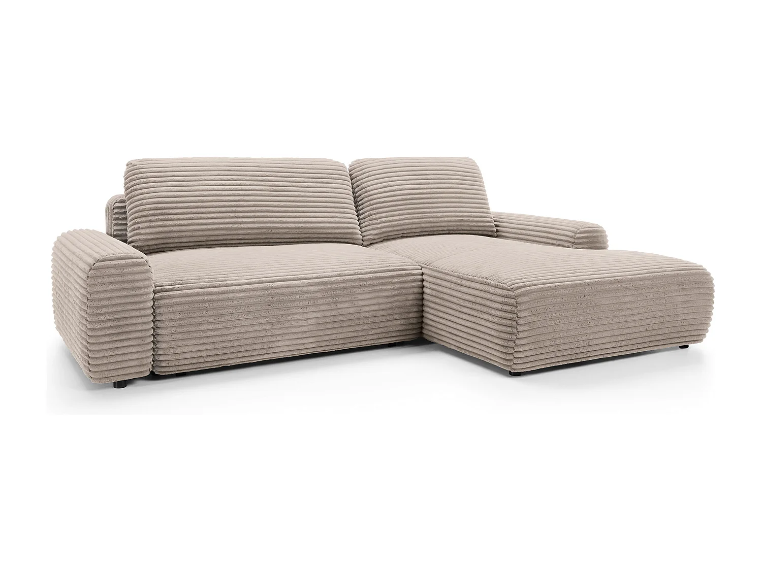 Canapé d'angle en forme de L avec fonction de couchage - velours côtelé - beige - côté droit - ALFERIA