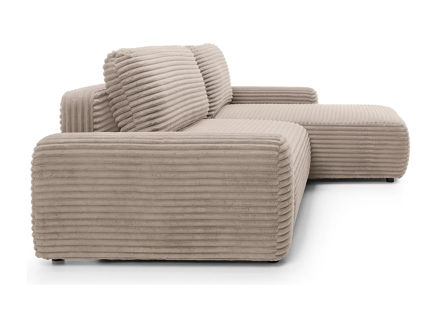 Canapé d'angle en forme de L avec fonction de couchage - velours côtelé - beige - côté droit - ALFERIA