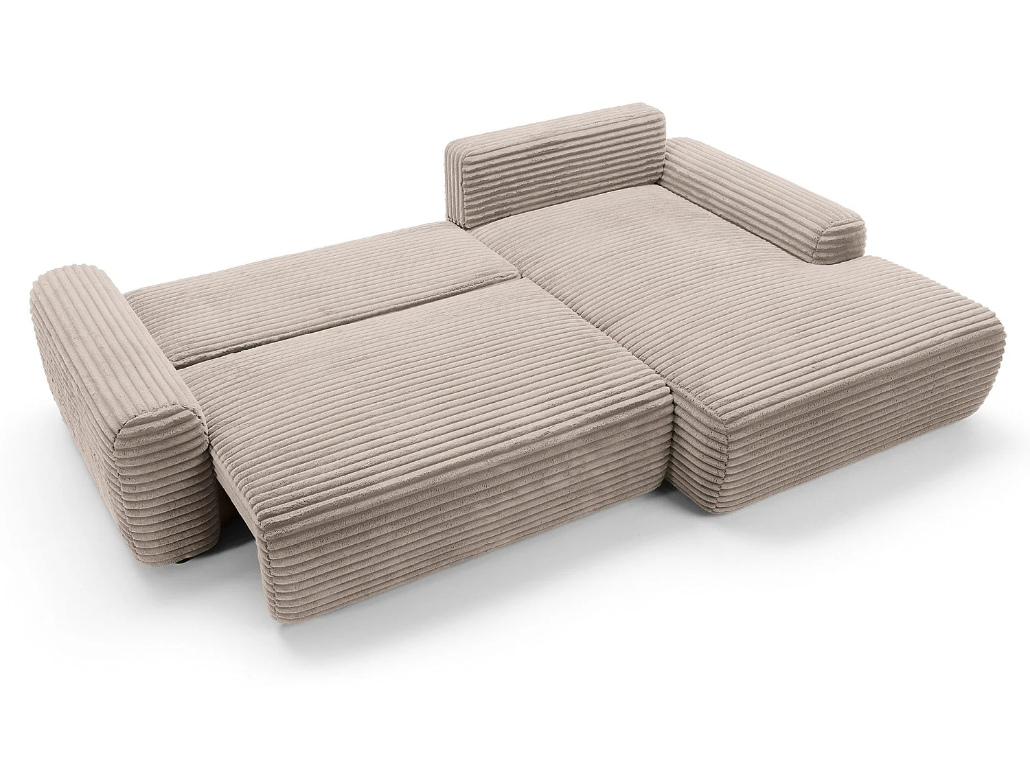 Canapé d'angle en forme de L avec fonction de couchage - velours côtelé - beige - côté droit - ALFERIA