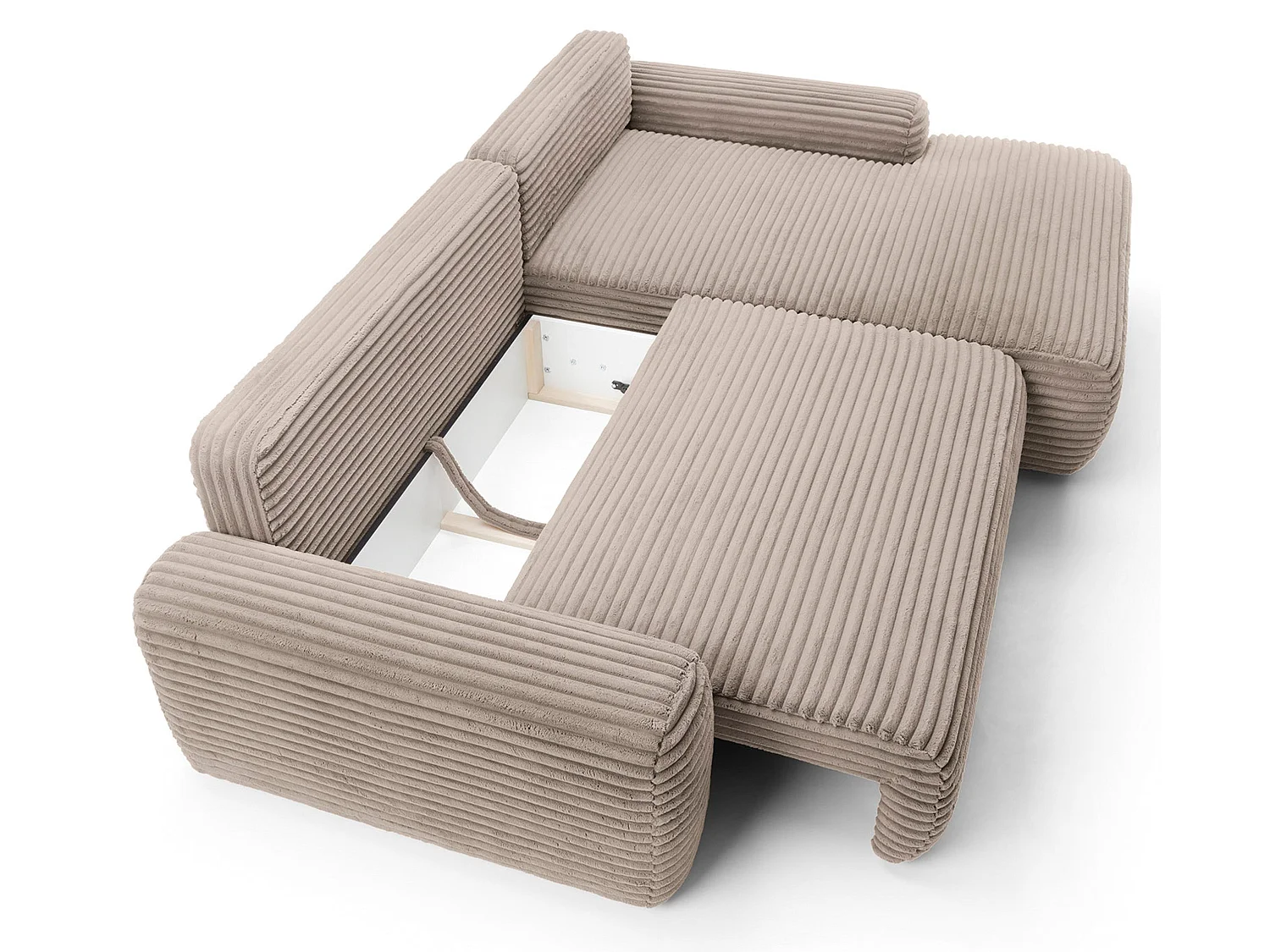 Canapé d'angle en forme de L avec fonction de couchage - velours côtelé - beige - côté droit - ALFERIA