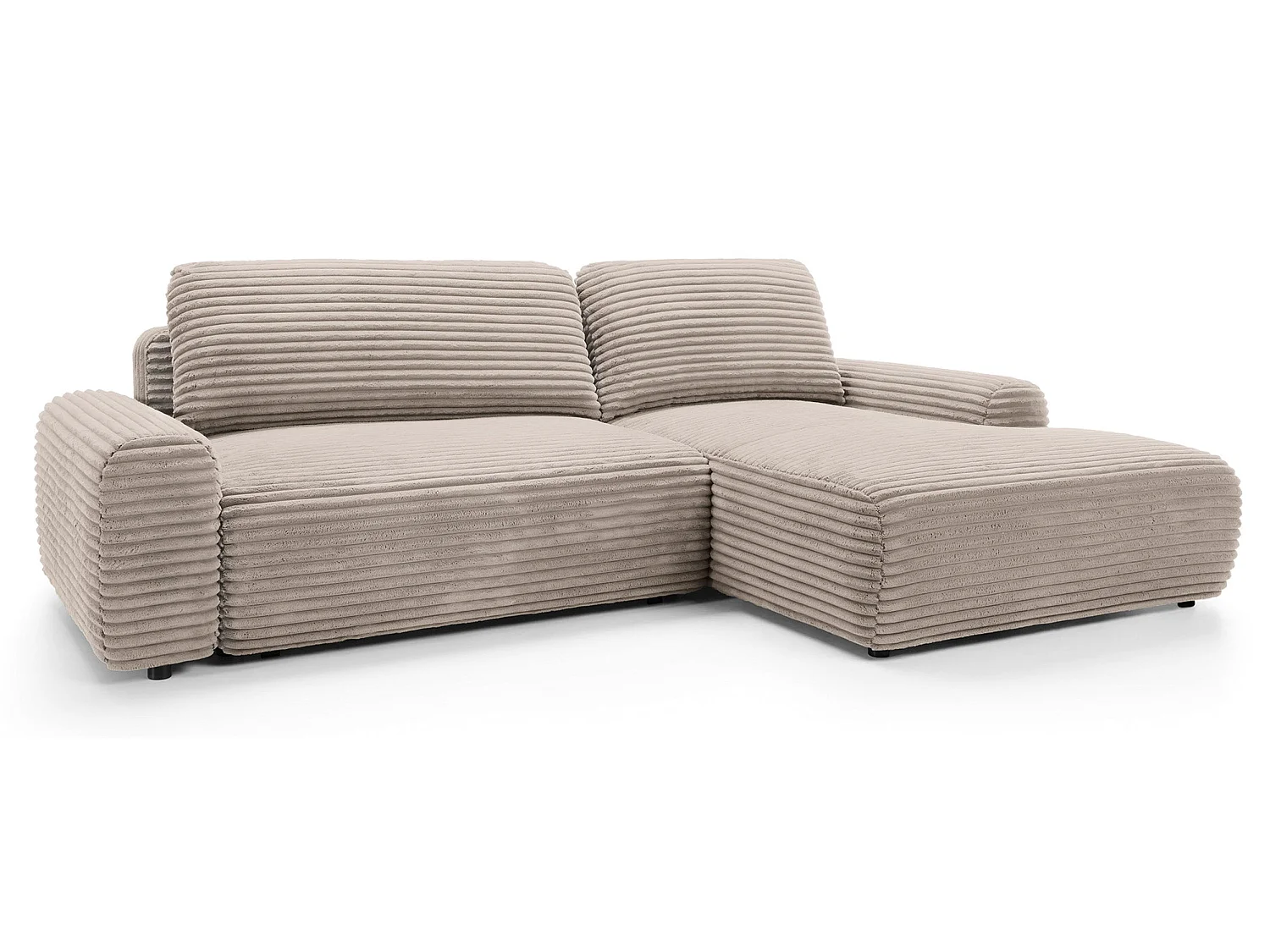 Canapé d'angle en forme de L avec fonction de couchage - velours côtelé - beige - côté droit - ALFERIA