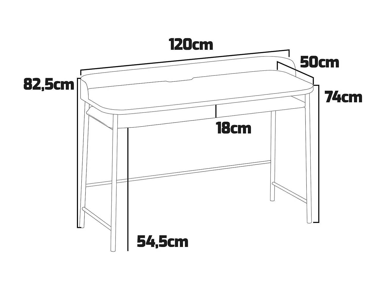Hariyang - Mesa de metal com prateleira de madeira 120x50 cm equipada com 2 soquetes Shuko e 2 portas USB