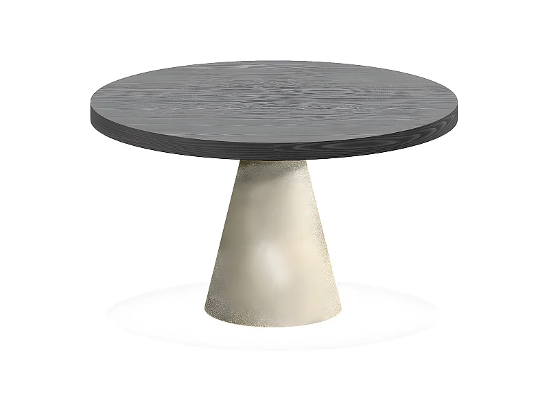 Artù Brass - Mesa de comedor redonda Ø 120 cm en madera laminada con base de cono de metal, color negro