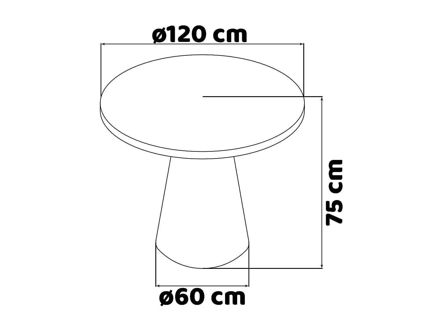 Artù Brass - Mesa de jantar redonda Ø 120 cm em madeira laminada com base de cone de metal, cor preto