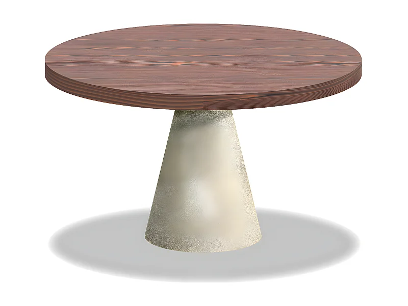 Artù Brass - Mesa de comedor redonda Ø 120 cm en madera laminada con base de cono de metal, color madera oscura
