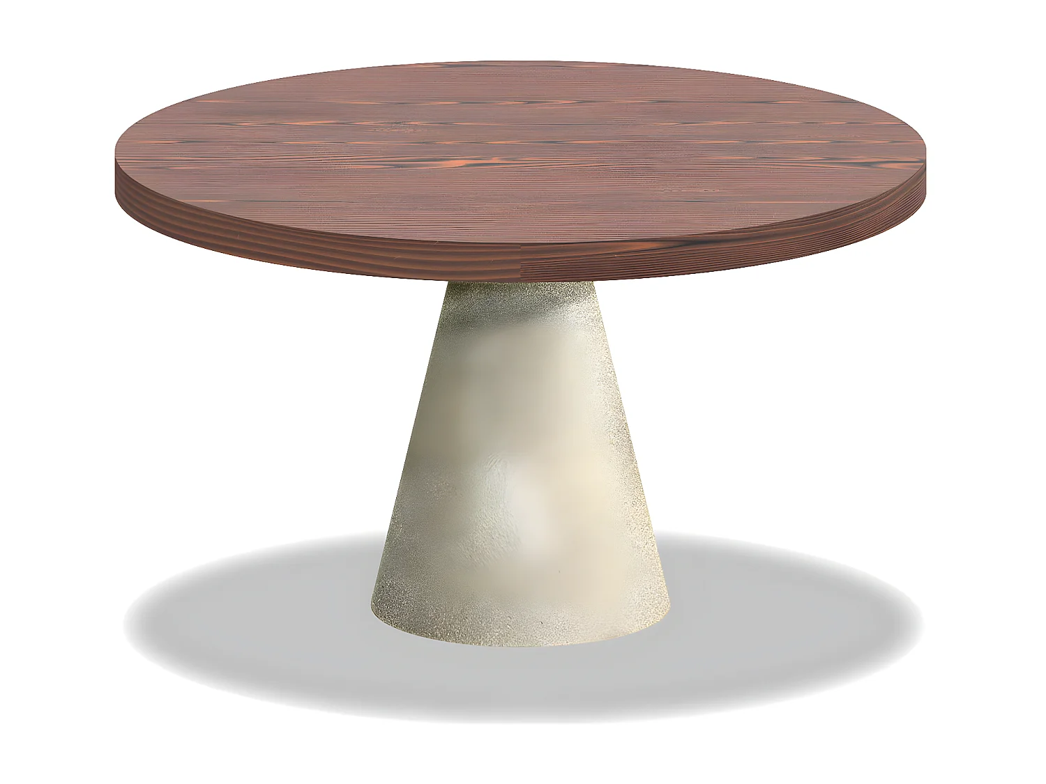 Artù Brass - Mesa de comedor redonda Ø 120 cm en madera laminada con base de cono de metal, color madera oscura