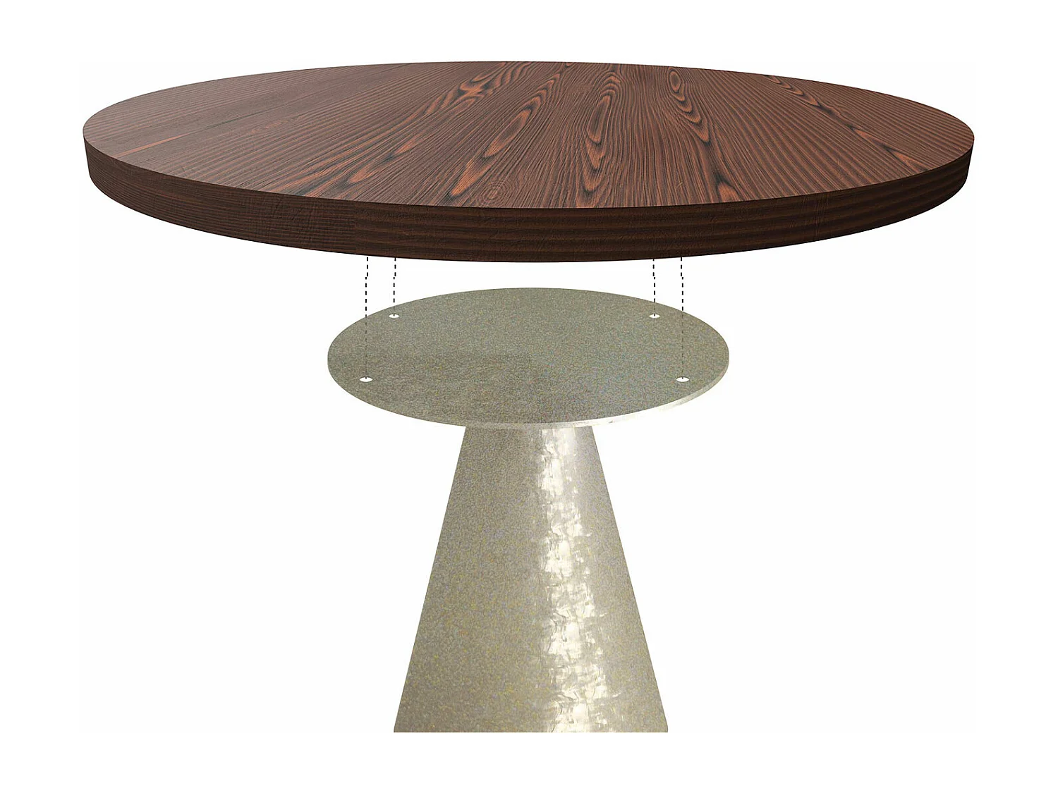 Artù Brass - Mesa de comedor redonda Ø 120 cm en madera laminada con base de cono de metal, color madera oscura