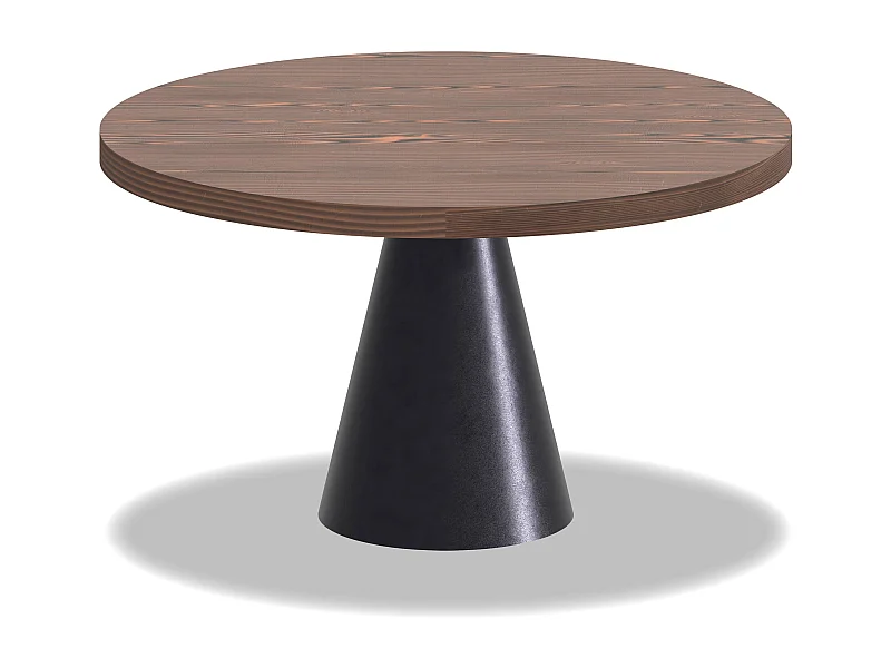 Artù Black - Mesa de comedor redonda Ø 120 cm en madera laminada con base de cono de metal, color madera oscura