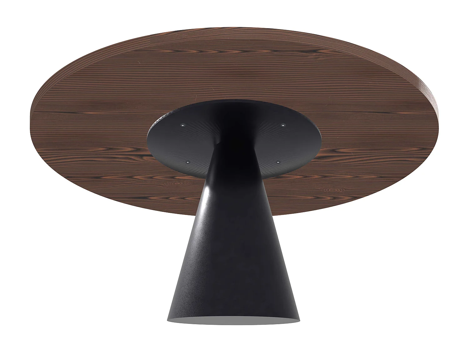Artù Black - Mesa de comedor redonda Ø 120 cm en madera laminada con base de cono de metal, color madera oscura