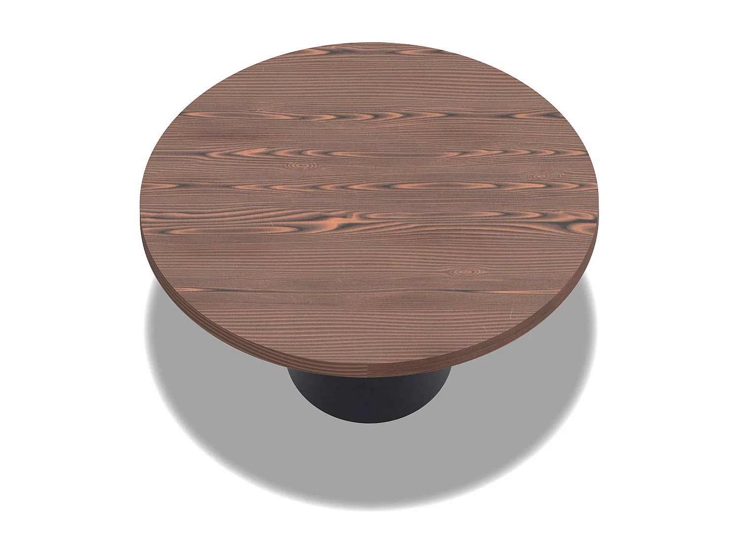 Artù Black - Mesa de comedor redonda Ø 120 cm en madera laminada con base de cono de metal, color madera oscura