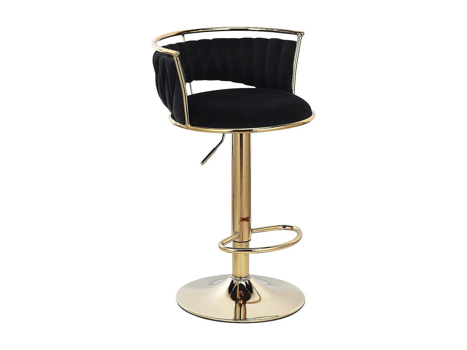 Lot de 2 tabourets de bar - Velours - avec pied doré - noir