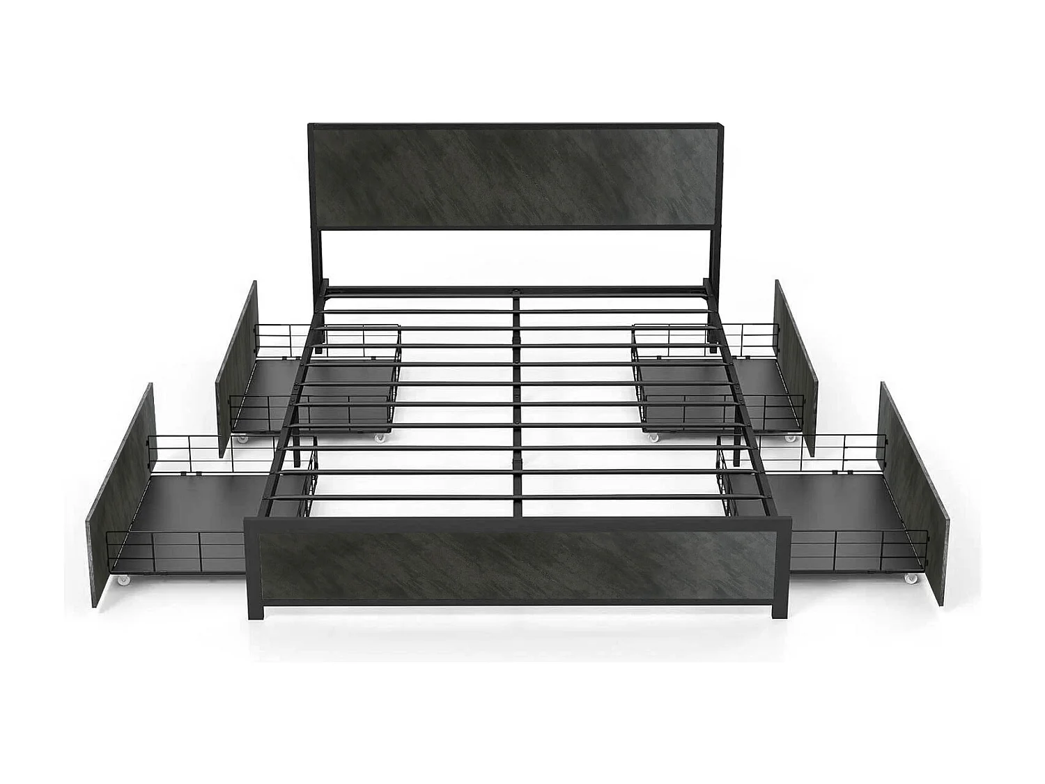 Hekla - Struttura letto matrimoniale in legno e metallo con 4 cassetti, 162x195 cm colore cemento