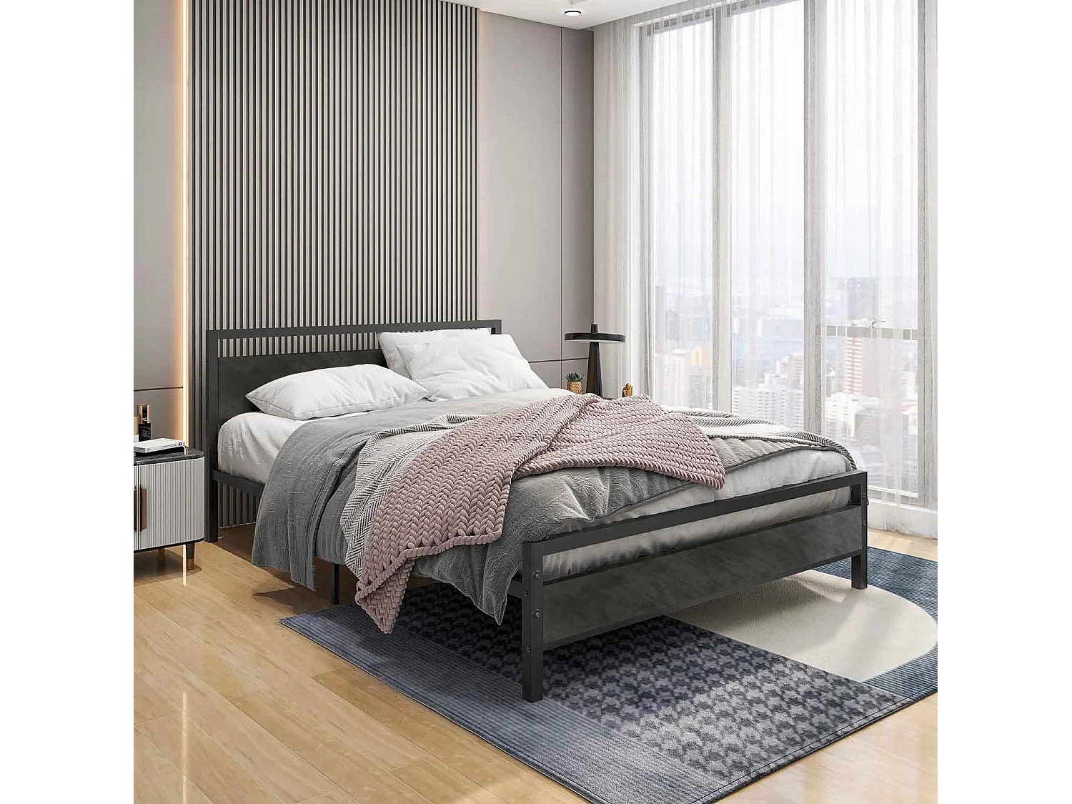 Etna - Struttura letto matrimoniale in legno e metallo, 162x195 cm colore cemento