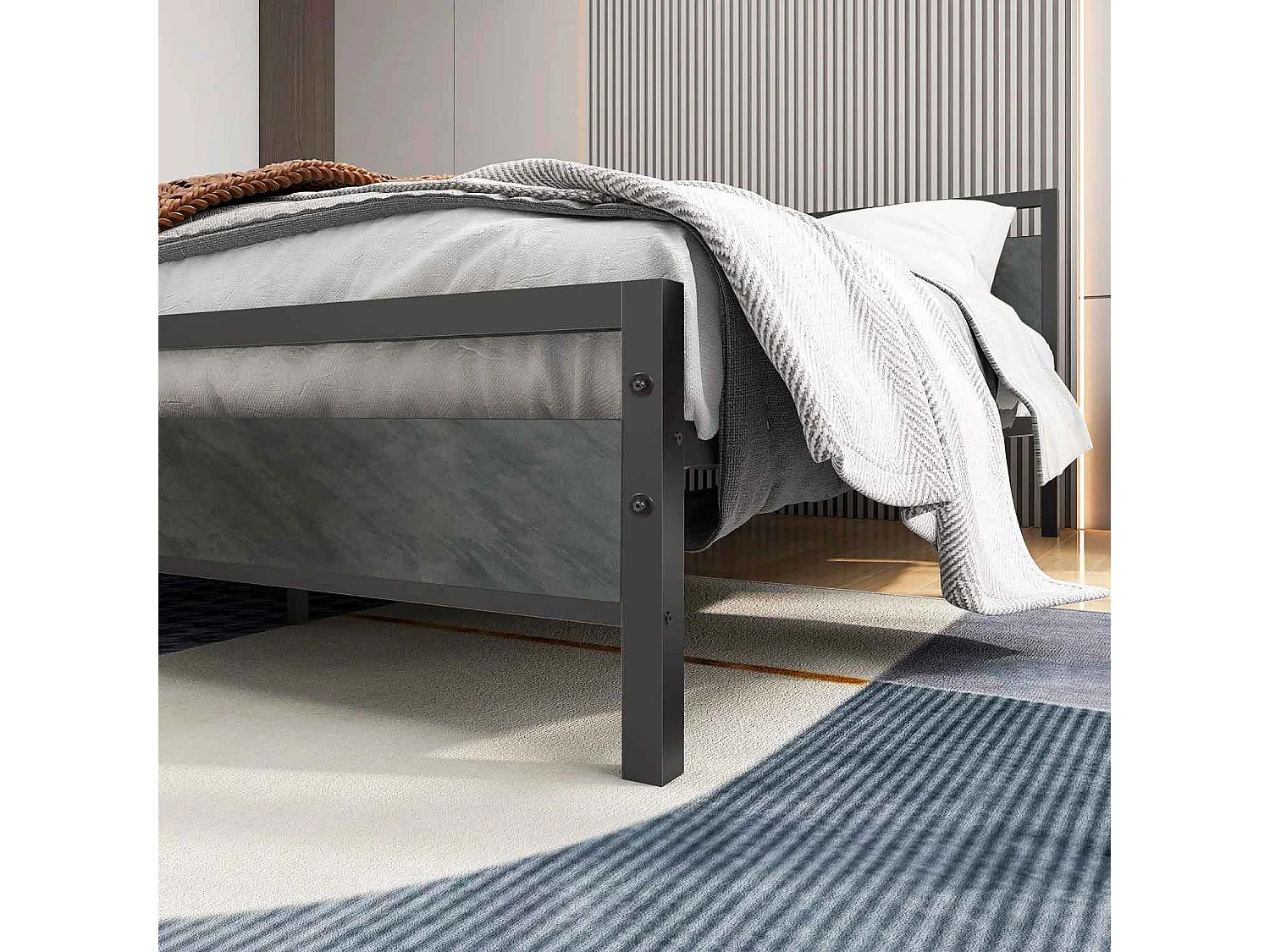 Etna - Struttura letto matrimoniale in legno e metallo, 162x195 cm colore cemento