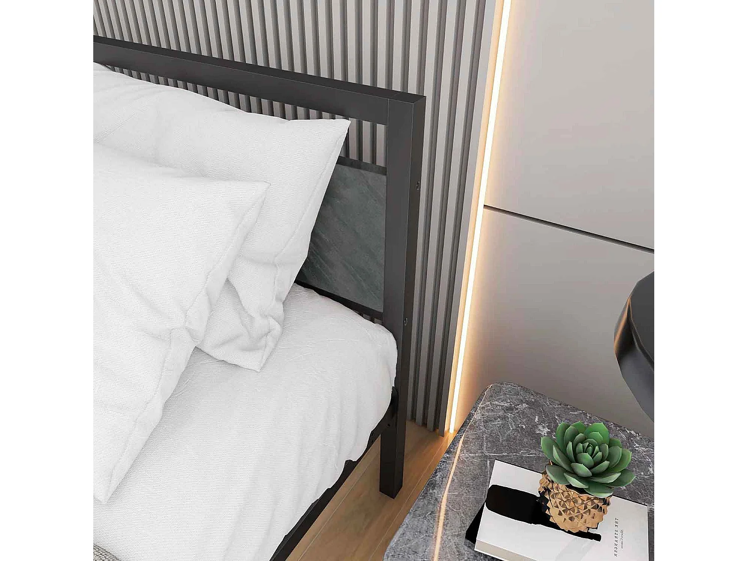 Etna - Struttura letto matrimoniale in legno e metallo, 162x195 cm colore cemento