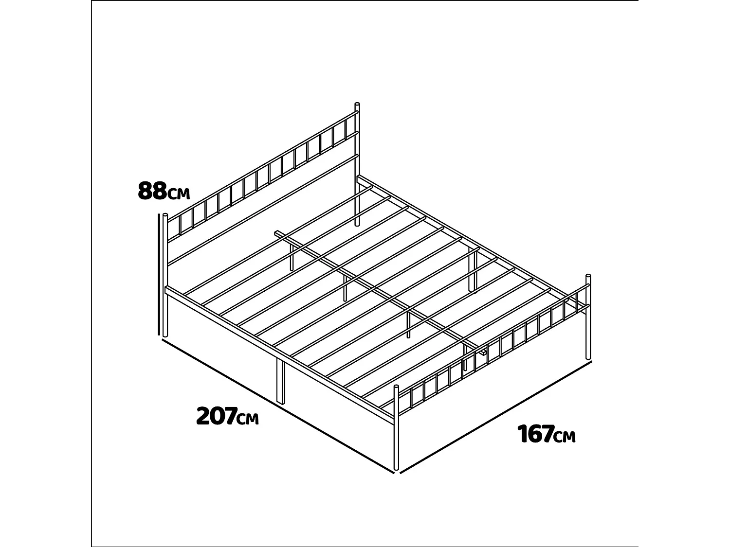 Katla - Struttura letto matrimoniale in metallo, 167x207 cm