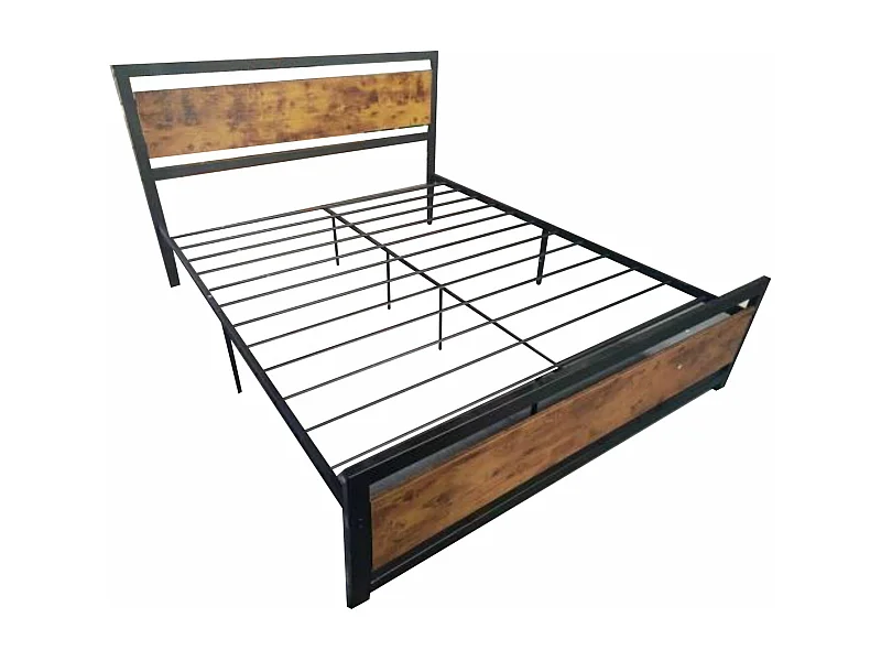 Etna - Estructura de cama doble en madera y metal, 162x195 cm color marrón