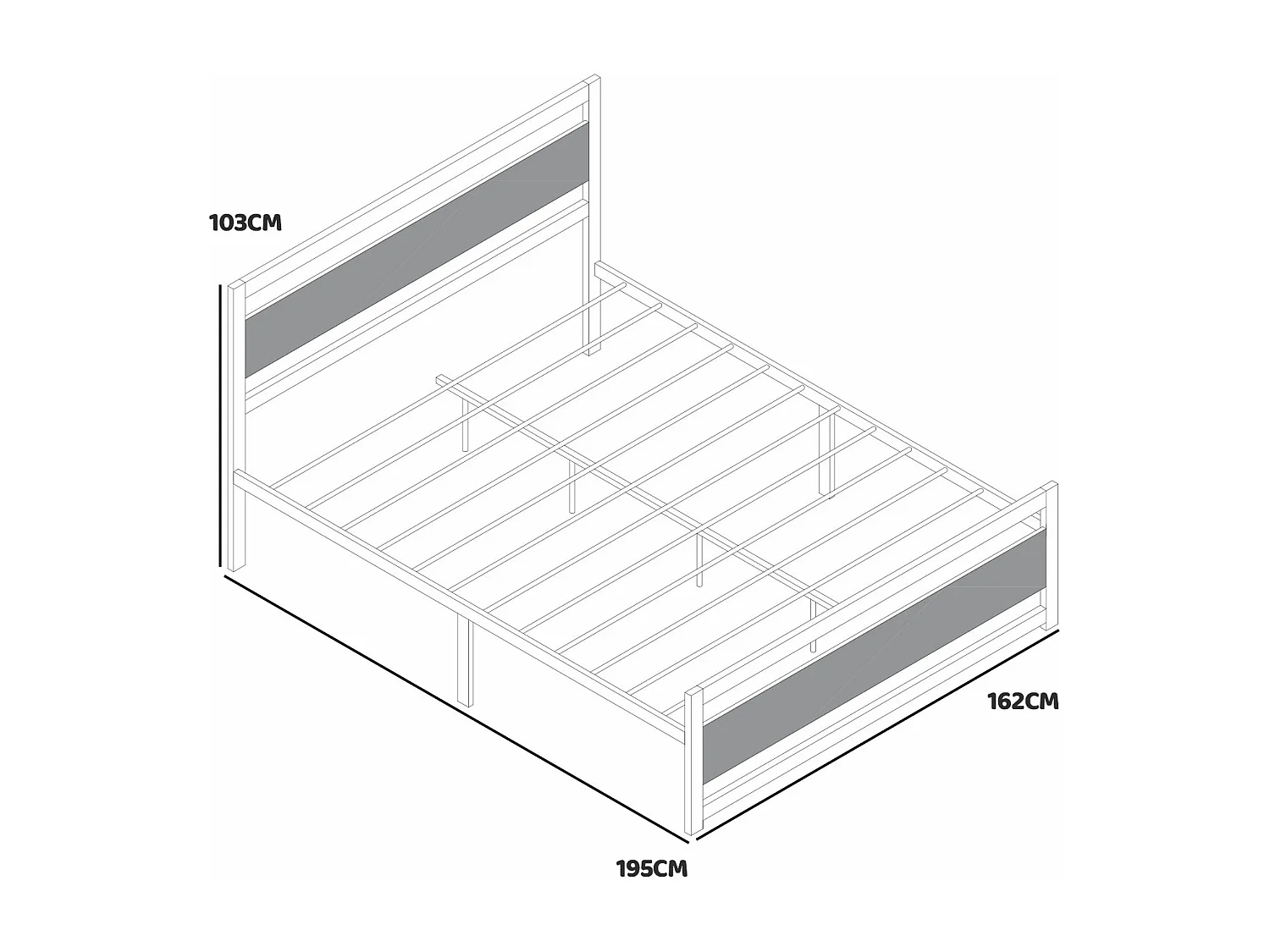 Etna - Estructura de cama doble en madera y metal, 162x195 cm color marrón