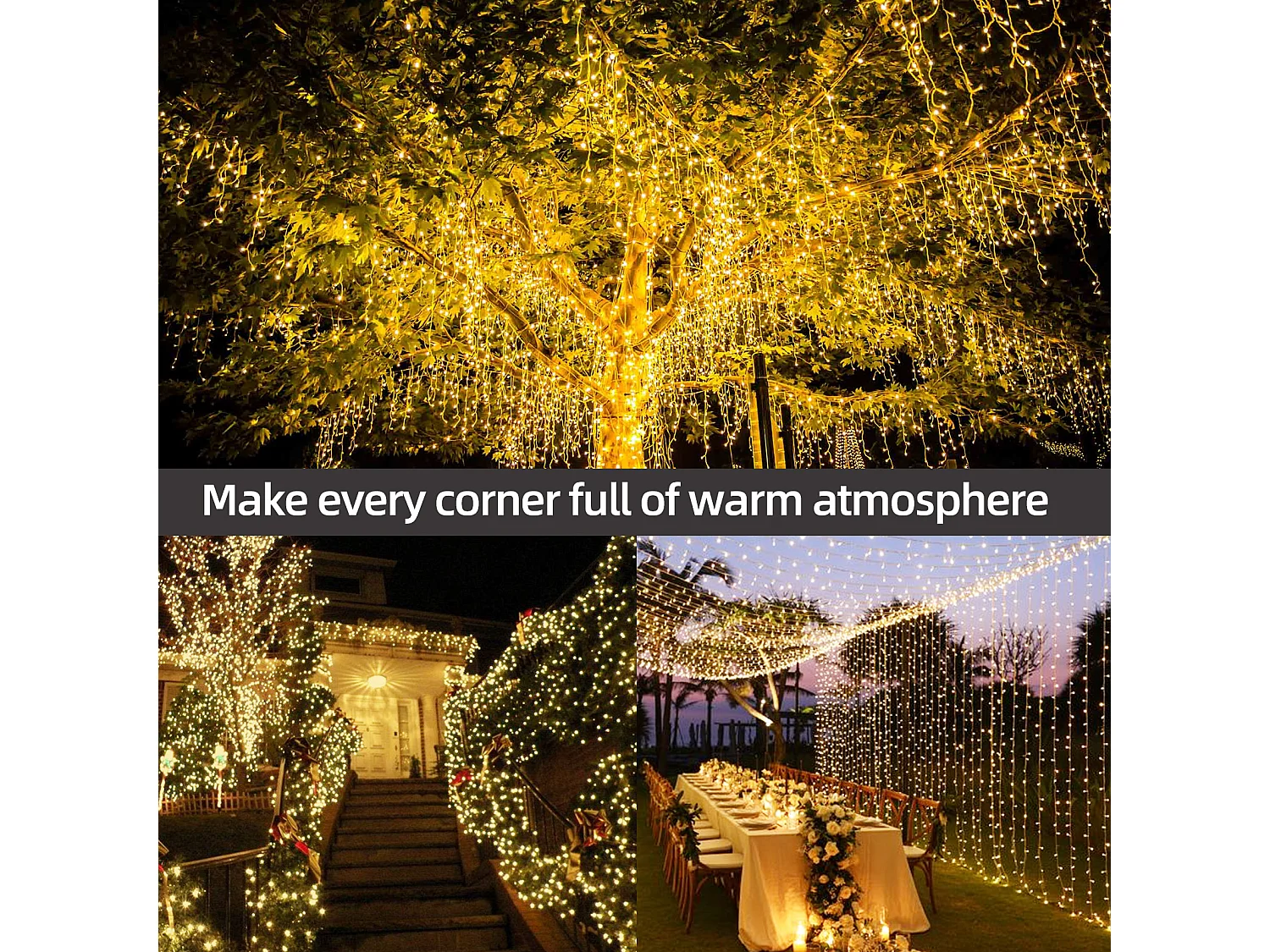 80M 800 LED Guirlande lumineuse Carnaval Mariage Extérieur Intérieur Jardin Éclairage, blanc chaud