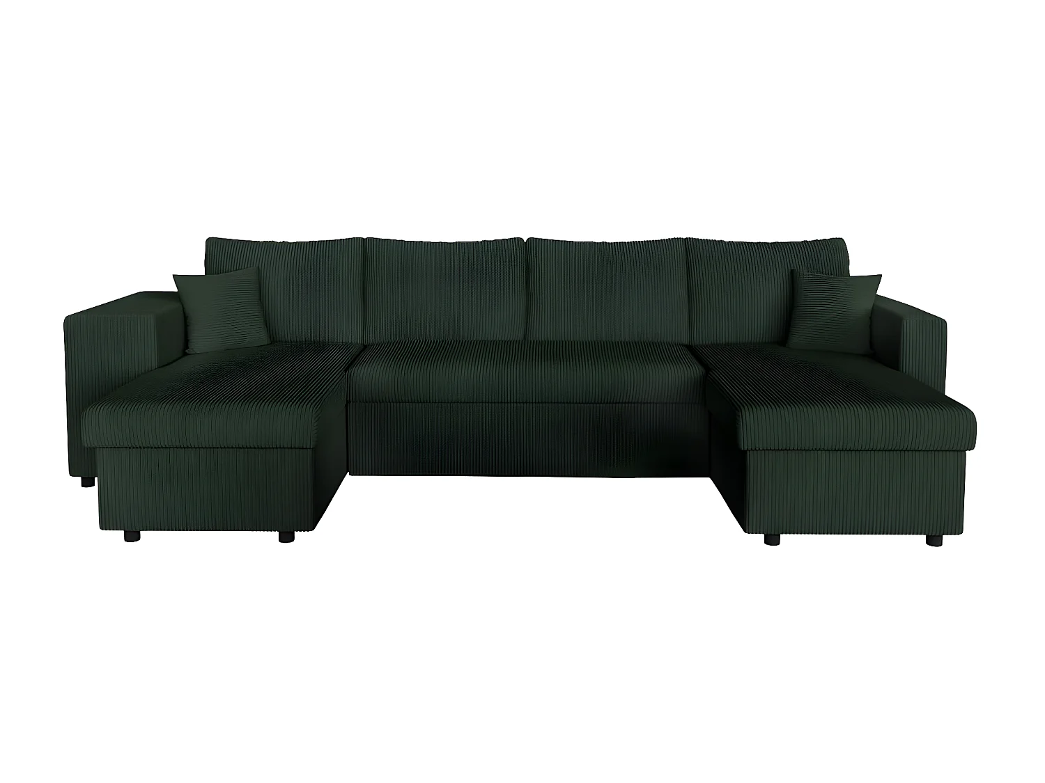 Canapé panoramique Oslo convertible avec 2 coffres, 2 poufs à gauche en velours côtelé vert foncé - L311 x P146 x H81cm - Loungitude