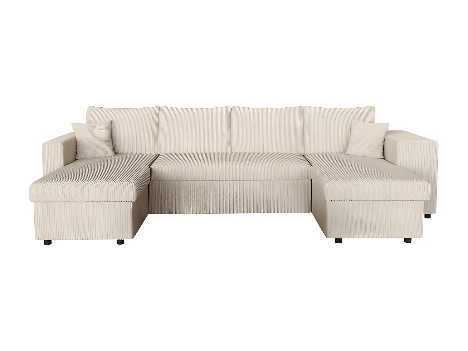 Canapé panoramique Oslo convertible avec 2 coffres, 2 poufs à droite en velours côtelé beige - L311 x P146 x H81cm - Loungitude