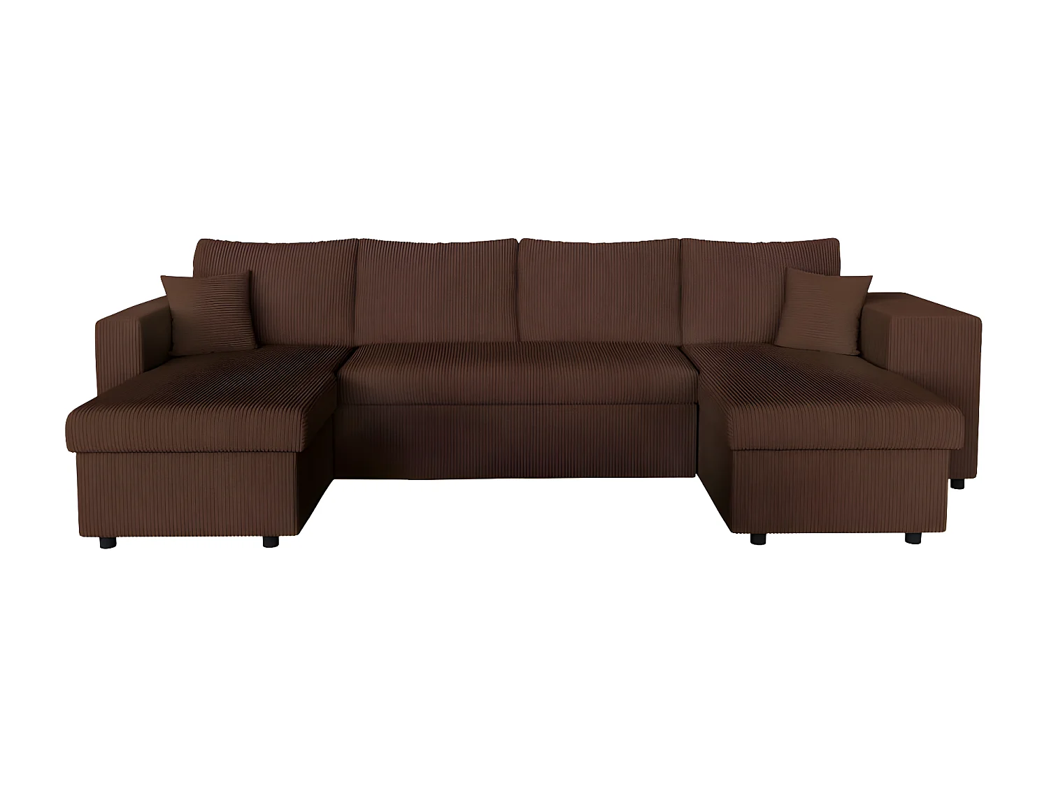 Canapé panoramique Oslo convertible avec 2 coffres, 2 poufs à droite en velours côtelé marron - L311 x P146 x H81cm - Loungitude