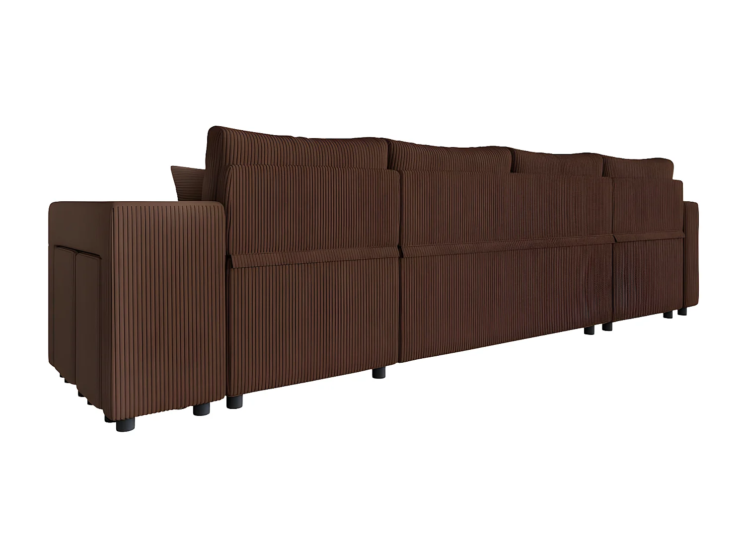 Canapé panoramique Oslo convertible avec 2 coffres, 2 poufs à droite en velours côtelé marron - L311 x P146 x H81cm - Loungitude