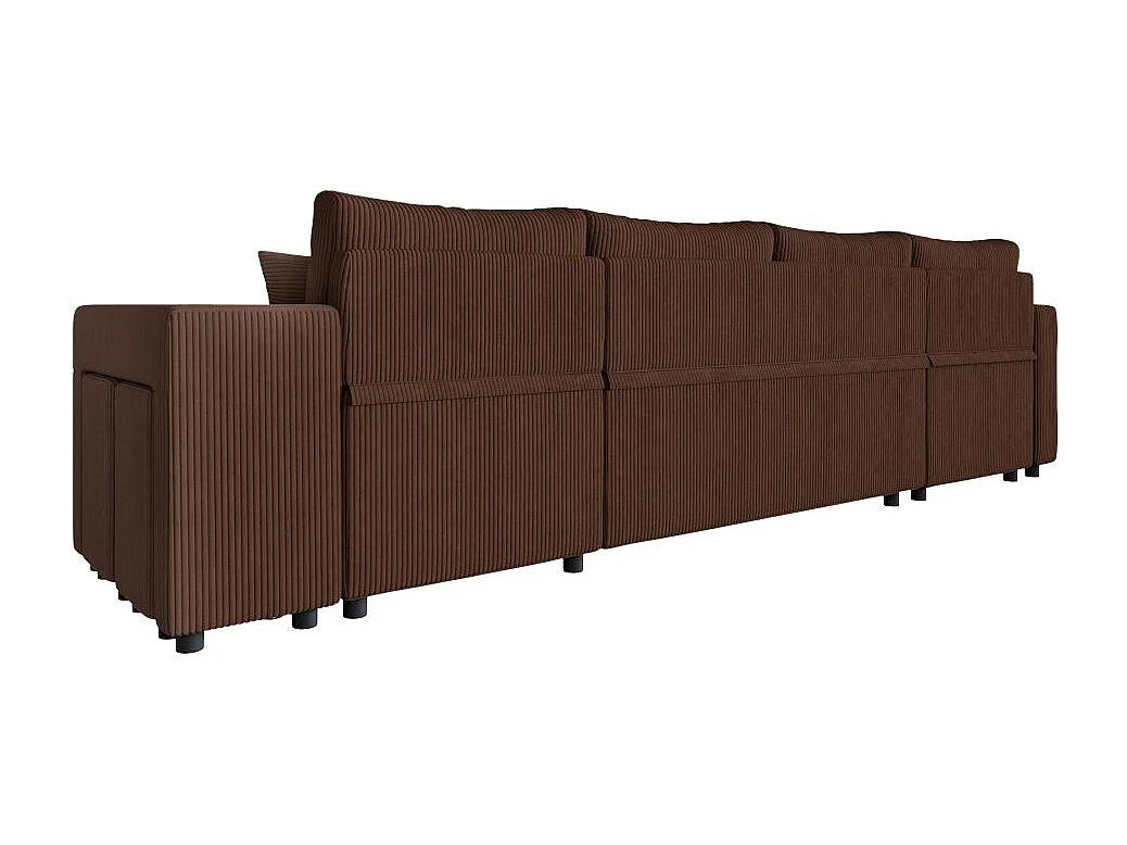 Canapé panoramique Oslo convertible avec 2 coffres, 2 poufs à droite en velours côtelé marron - L311 x P146 x H81cm - Loungitude