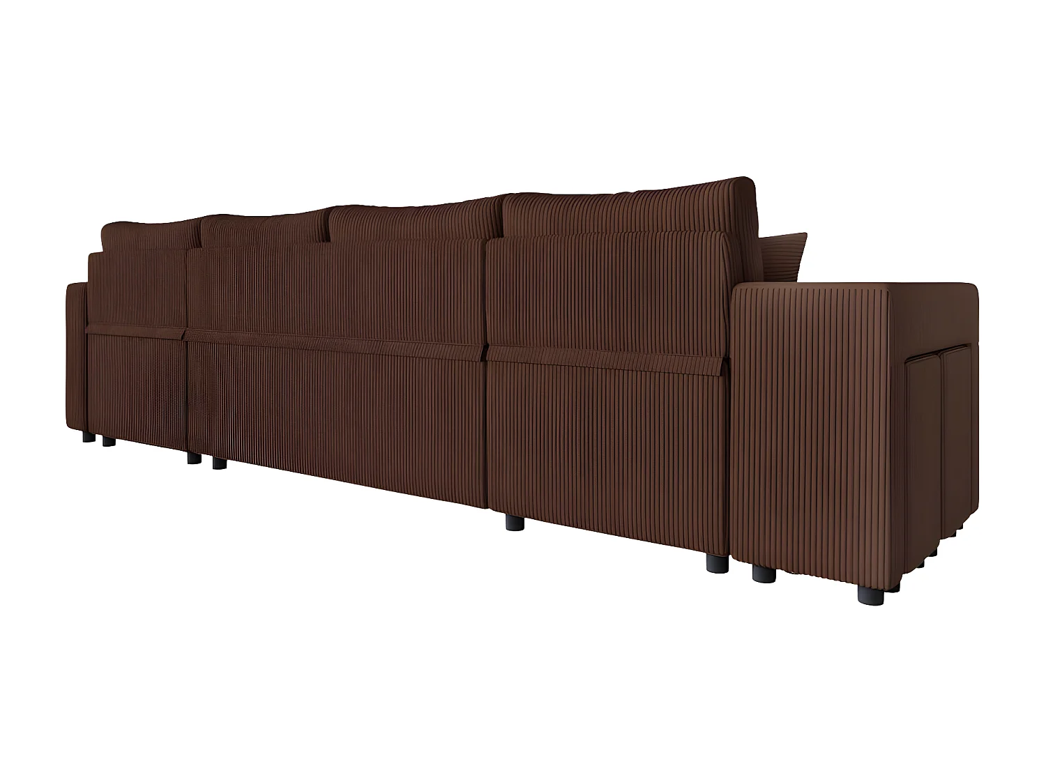 Canapé panoramique Oslo convertible avec 2 coffres, 2 poufs à gauche en velours côtelé marron - L311 x P146 x H81cm - Loungitude