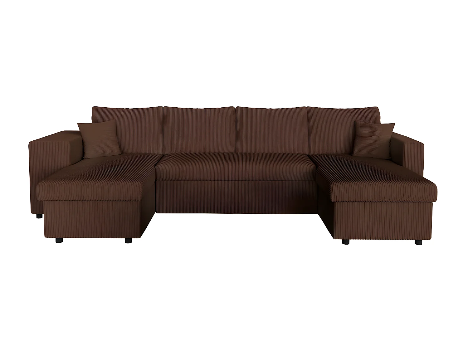 Canapé panoramique Oslo convertible avec 2 coffres, 2 poufs à gauche en velours côtelé marron - L311 x P146 x H81cm - Loungitude