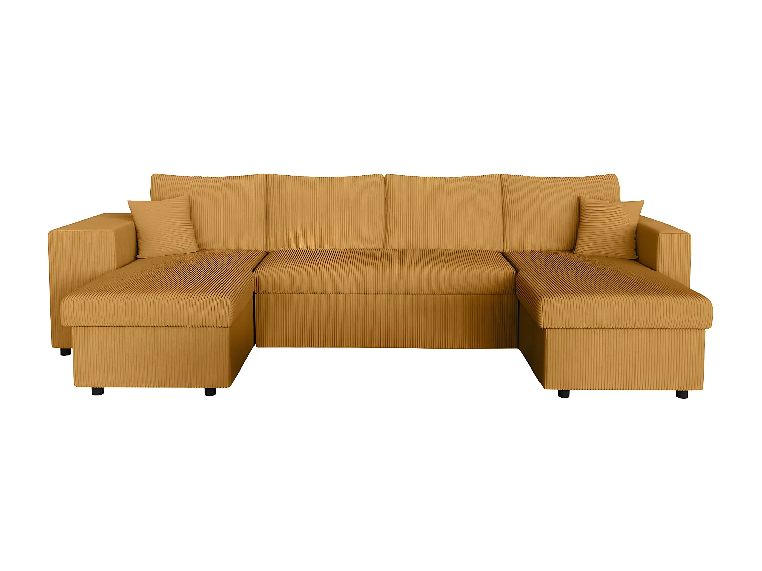 Canapé panoramique Oslo convertible avec 2 coffres, 2 poufs à gauche en velours côtelé jaune - L311 x P146 x H81cm - Loungitude