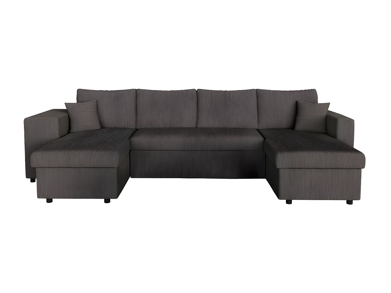 Canapé panoramique Oslo convertible avec 2 coffres, 2 poufs à gauche en velours côtelé Gris anthracite - L311 x P146 x H81cm - Loungitude