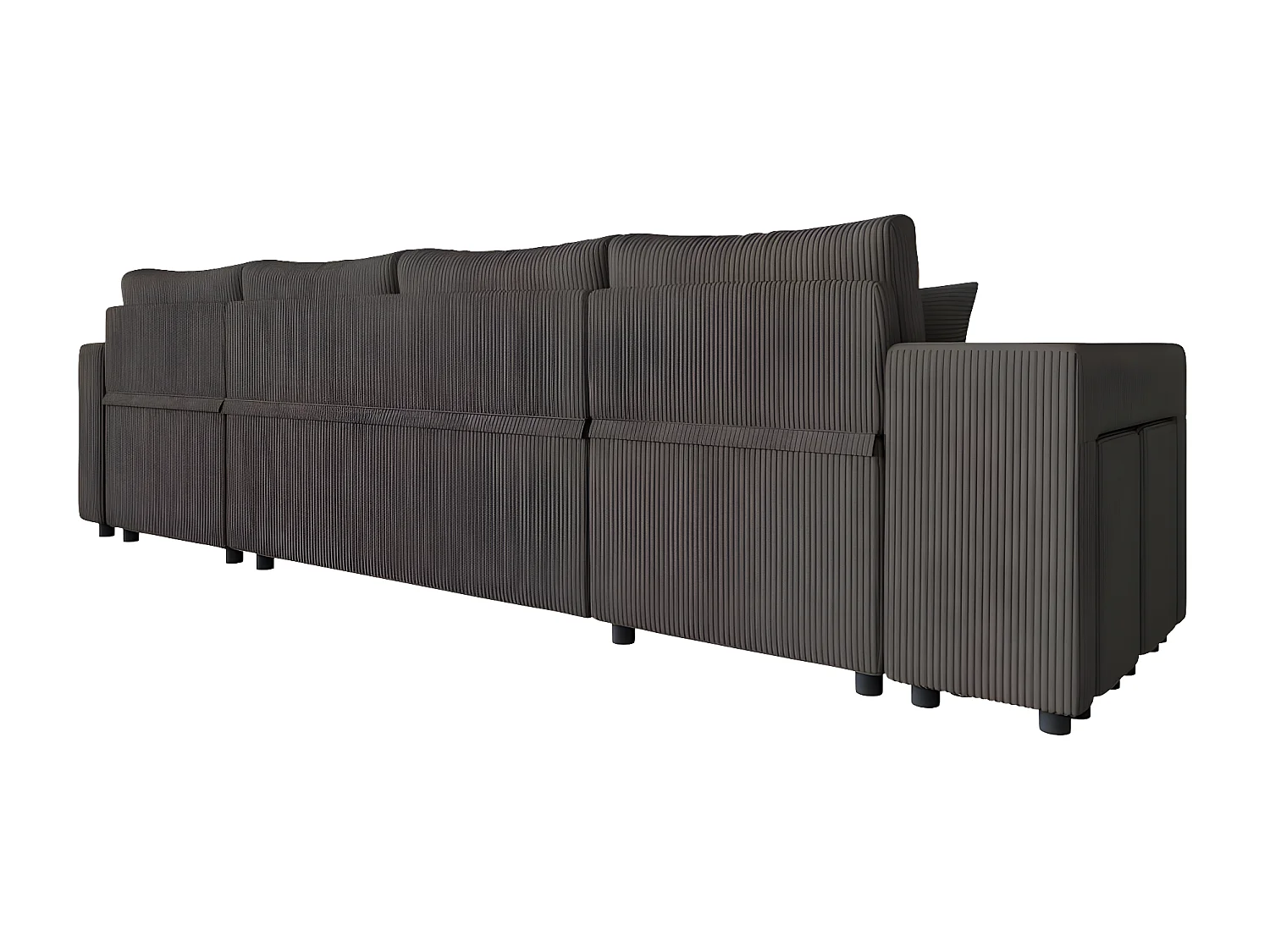 Canapé panoramique Oslo convertible avec 2 coffres, 2 poufs à gauche en velours côtelé Gris anthracite - L311 x P146 x H81cm - Loungitude
