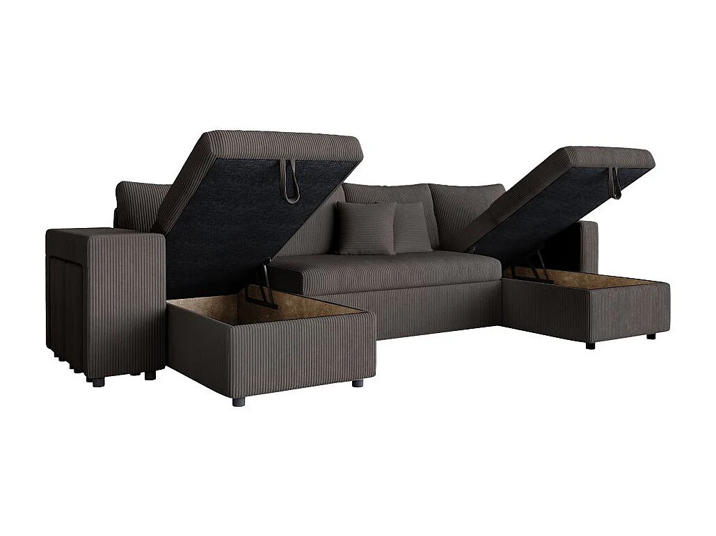 Canapé panoramique Oslo convertible avec 2 coffres, 2 poufs à gauche en velours côtelé Gris anthracite - L311 x P146 x H81cm - Loungitude