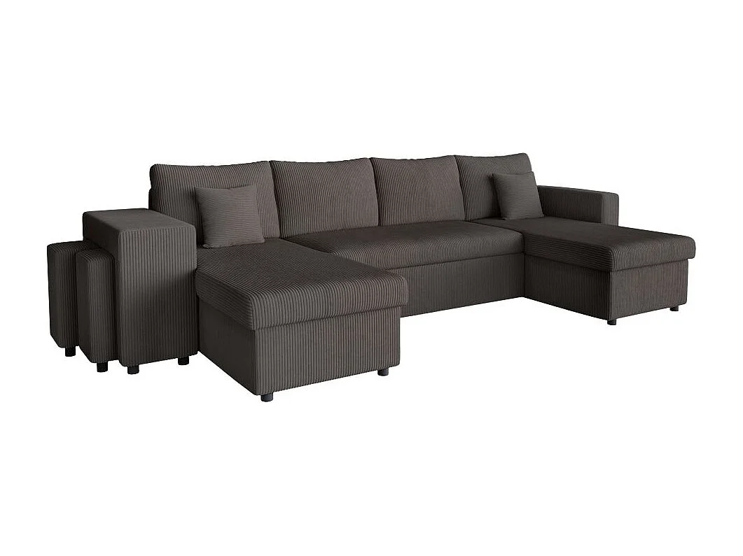 Canapé panoramique Oslo convertible avec 2 coffres, 2 poufs à gauche en velours côtelé Gris anthracite - L311 x P146 x H81cm - Loungitude