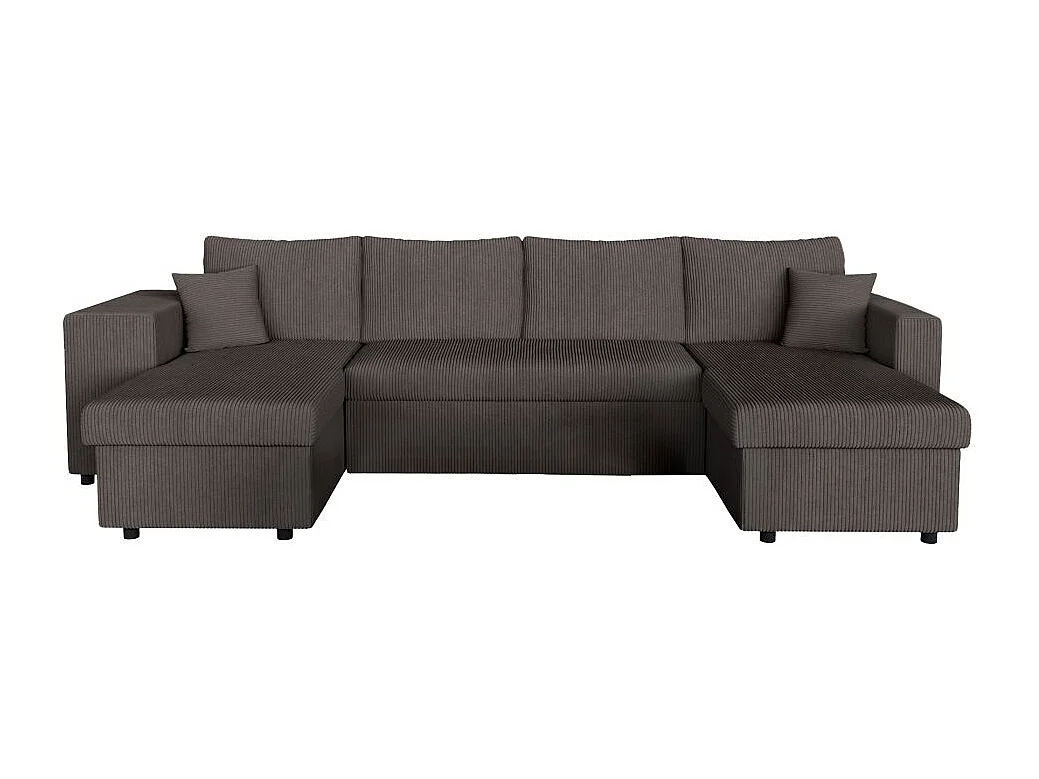 Canapé panoramique Oslo convertible avec 2 coffres, 2 poufs à gauche en velours côtelé Gris anthracite - L311 x P146 x H81cm - Loungitude