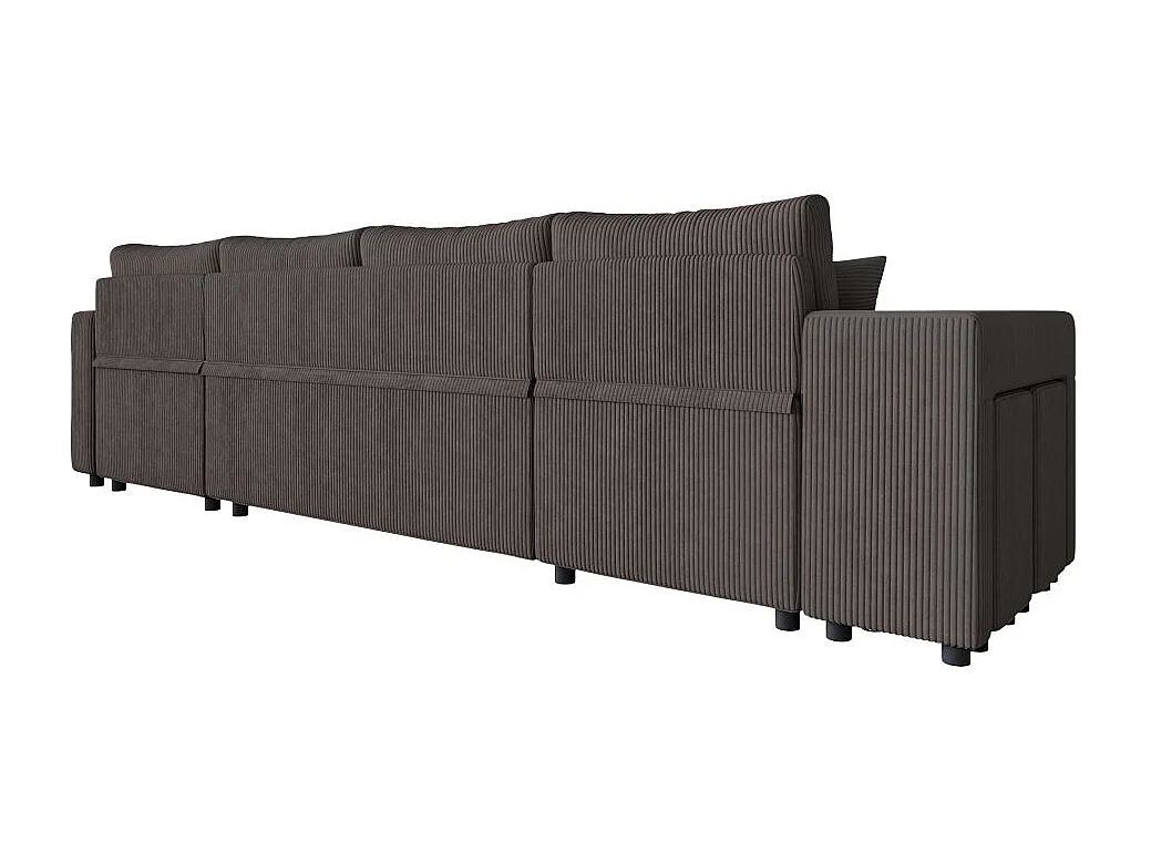 Canapé panoramique Oslo convertible avec 2 coffres, 2 poufs à gauche en velours côtelé Gris anthracite - L311 x P146 x H81cm - Loungitude