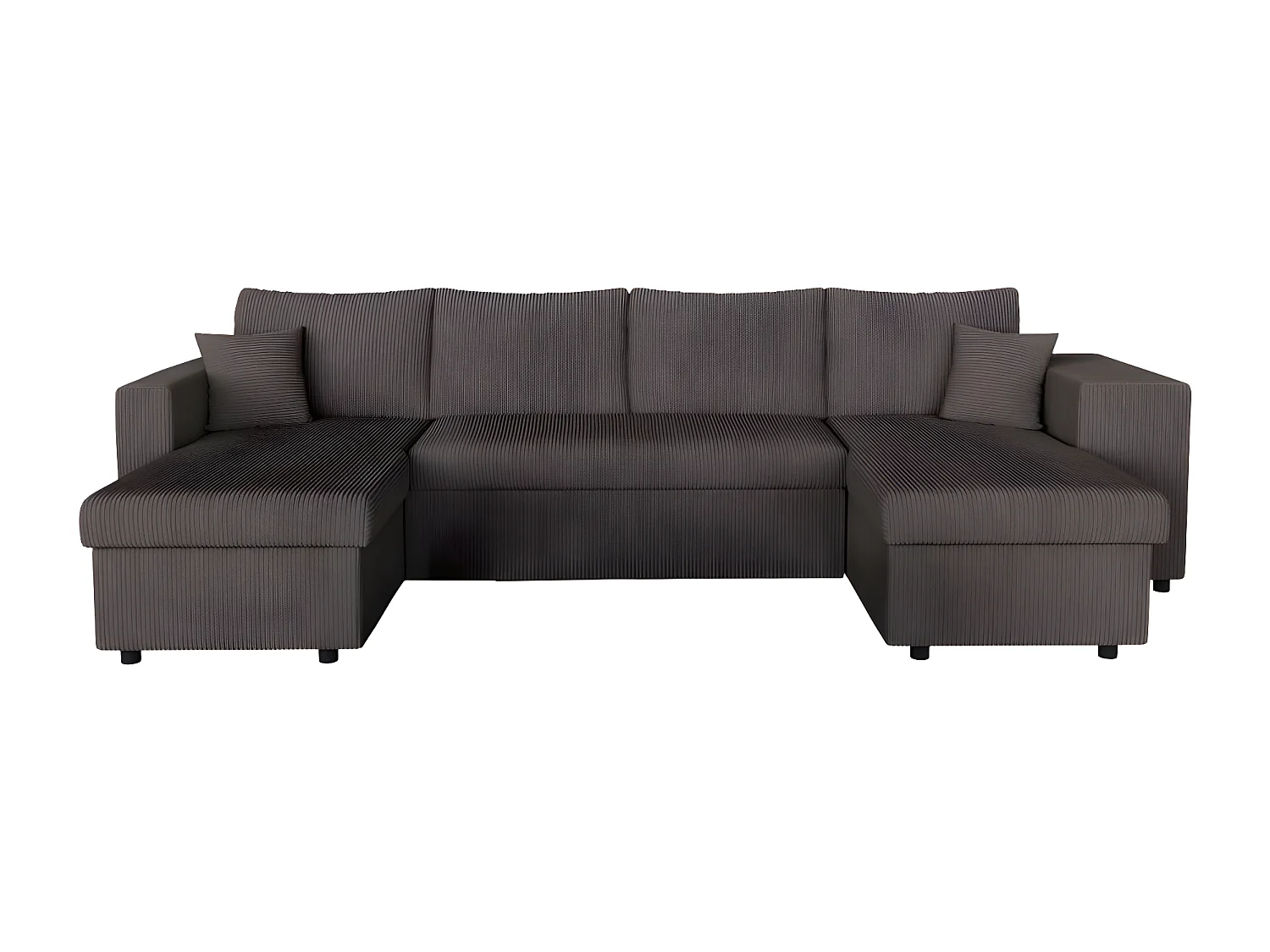 Canapé panoramique Oslo convertible avec 2 coffres, 2 poufs à droite en velours côtelé Gris anthracite - L311 x P146 x H81cm - Loungitude
