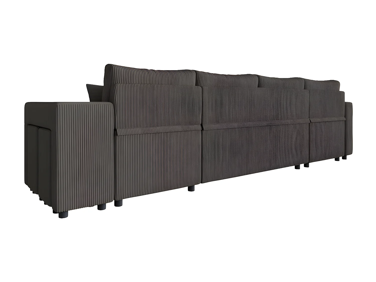 Canapé panoramique Oslo convertible avec 2 coffres, 2 poufs à droite en velours côtelé Gris anthracite - L311 x P146 x H81cm - Loungitude